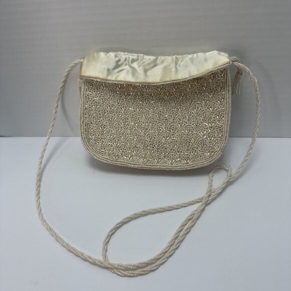 Vintage Inge Christopher White Beaded Evening Purse Long Strap - Picture 10 of 10